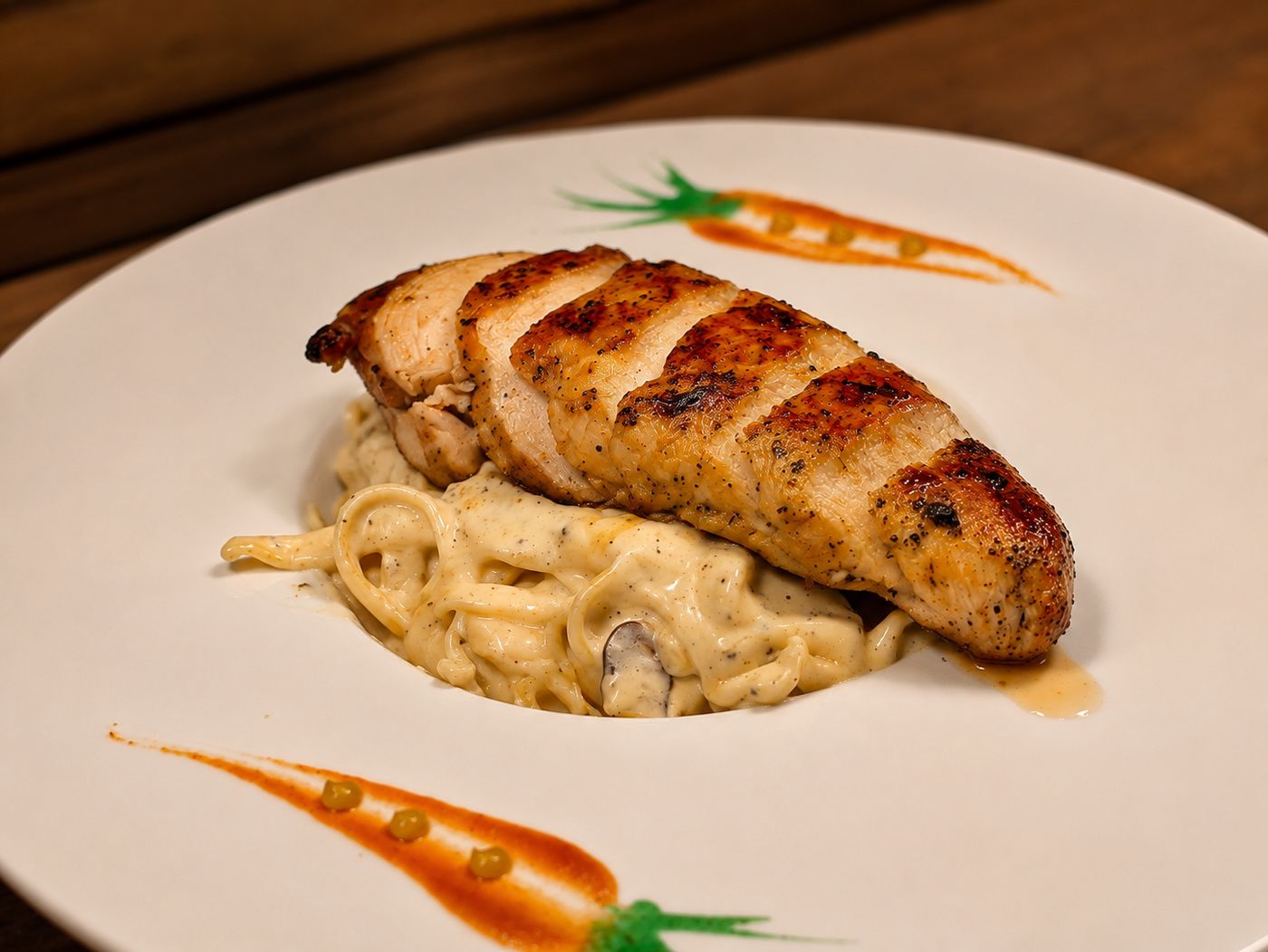 Truffle tagliatelle alfredo with grilled chicken