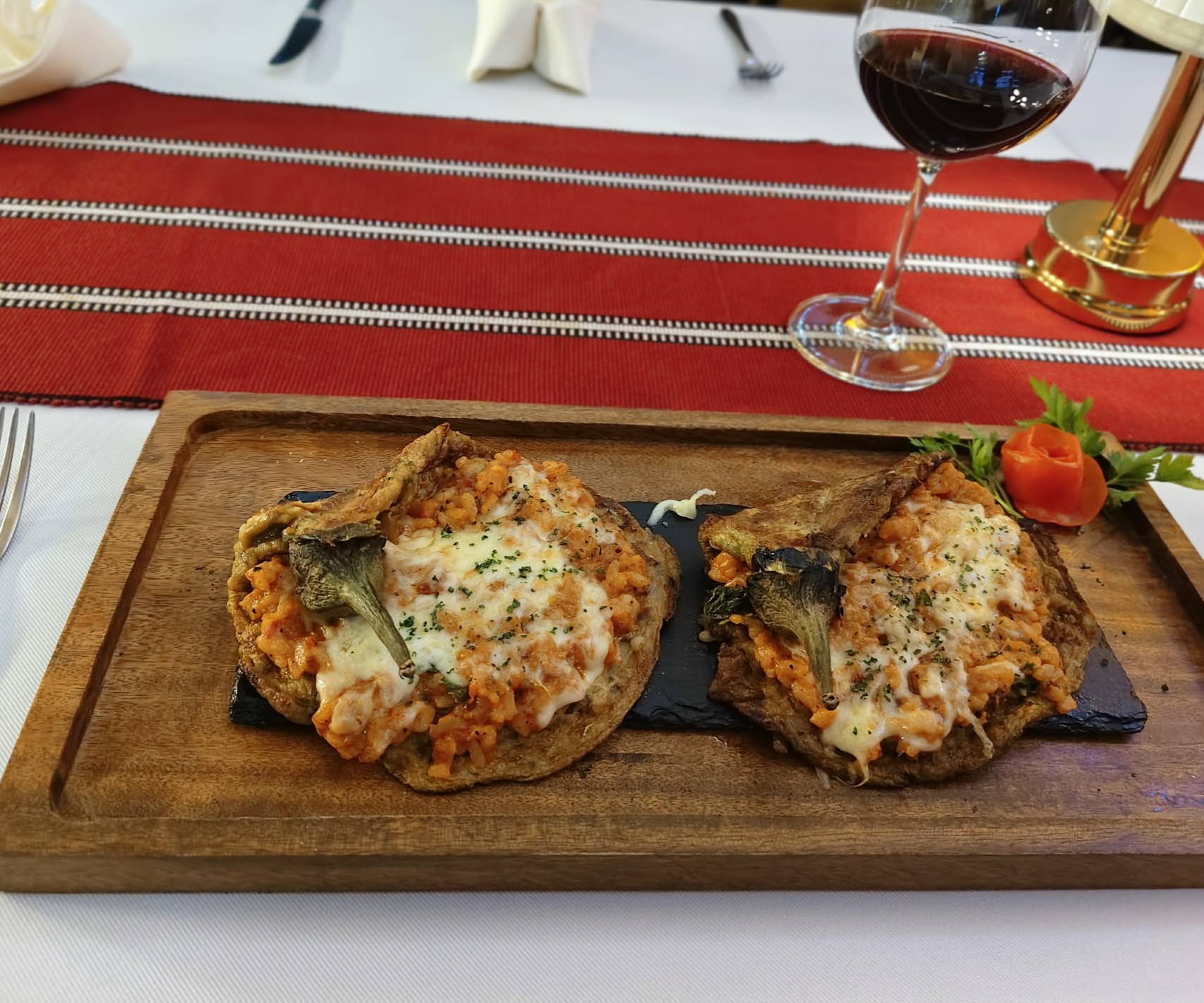 Vegetarian Eggplant Torta and Risotto Pomodoro
