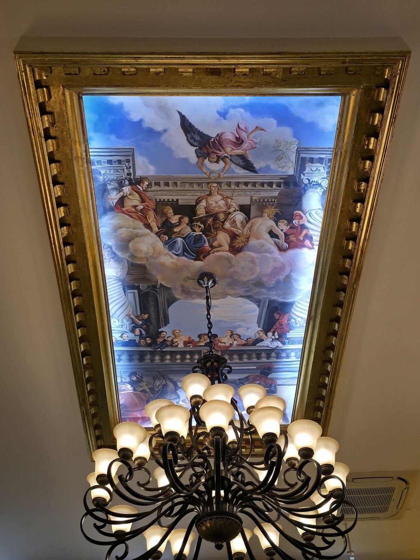 Hand-painted ceiling inspired by Giovanni Battista Tiepolo