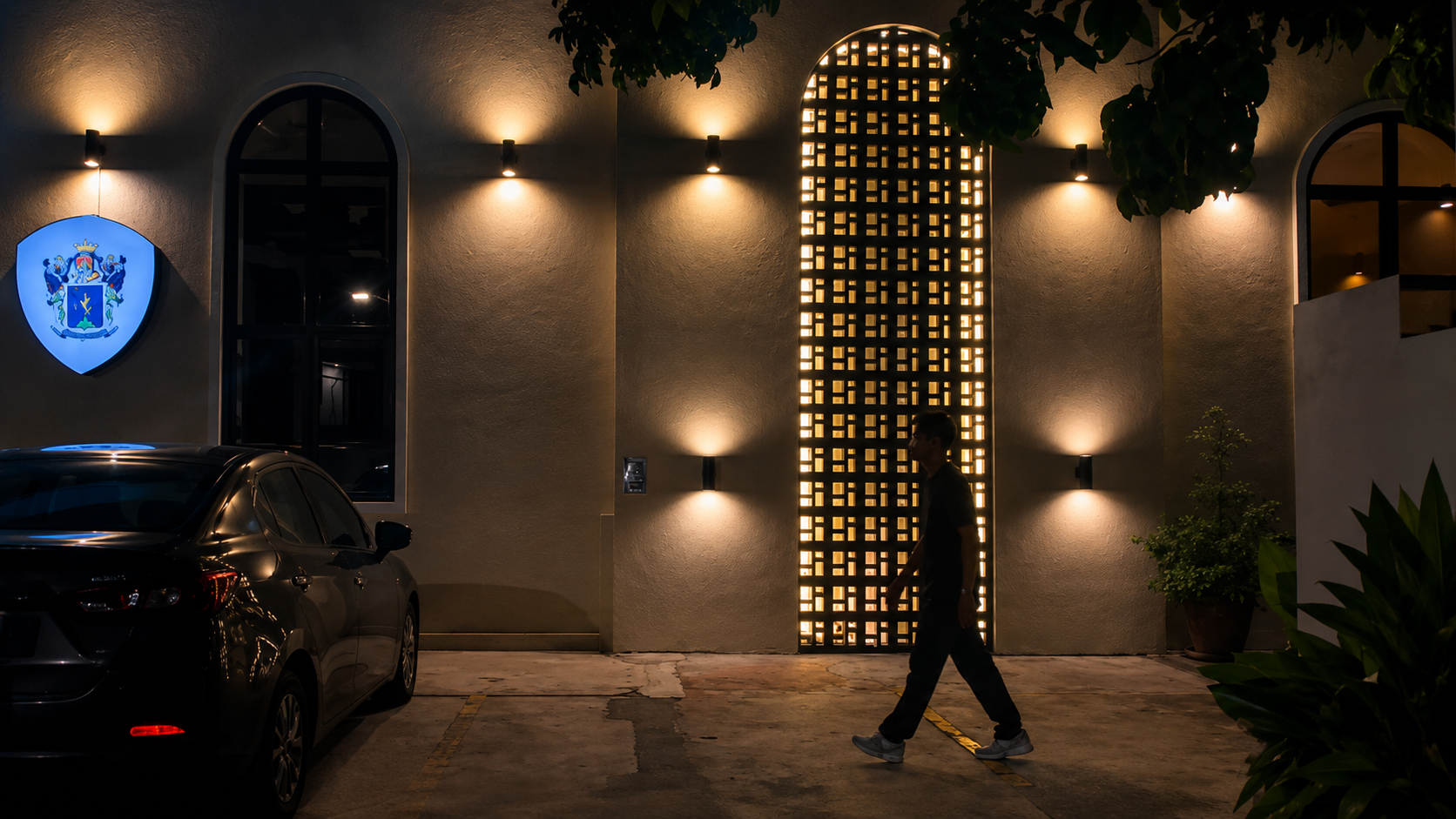 Villa B29 exterior at night